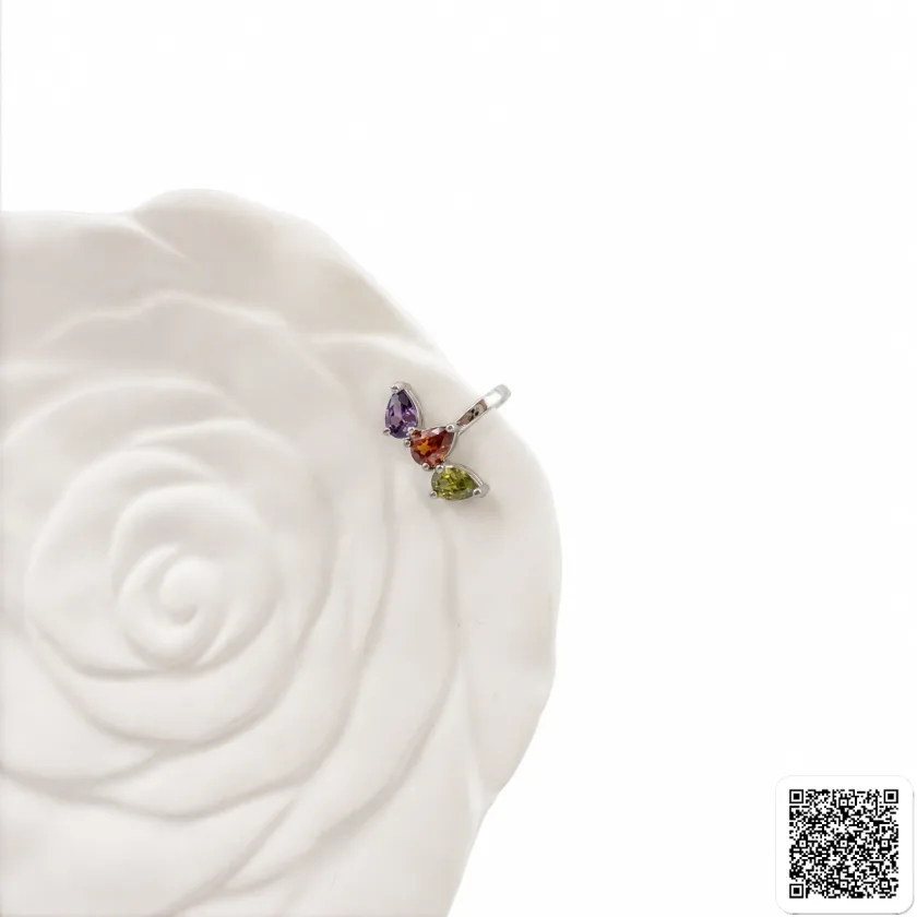Silberfarbener Ear Cuff mit bunten Tropfen-Schmucksteinen