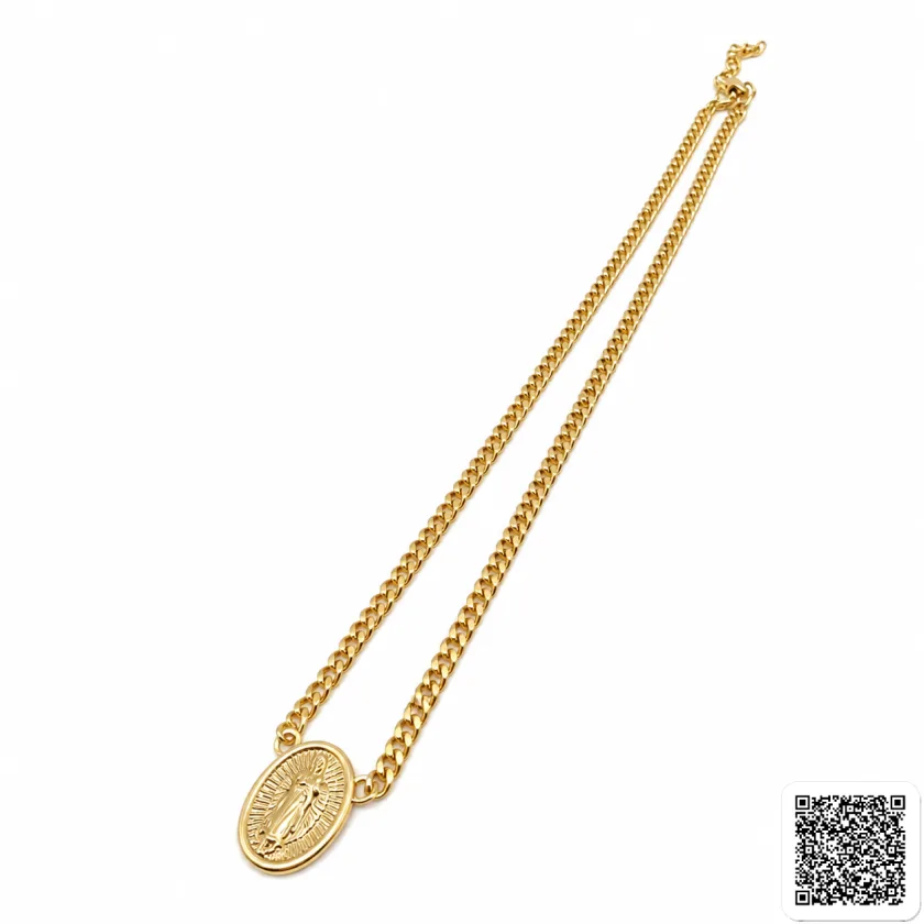 Goldfarbene Medaillon Halskette Mit Marienmotiv Religiöser Schmuck