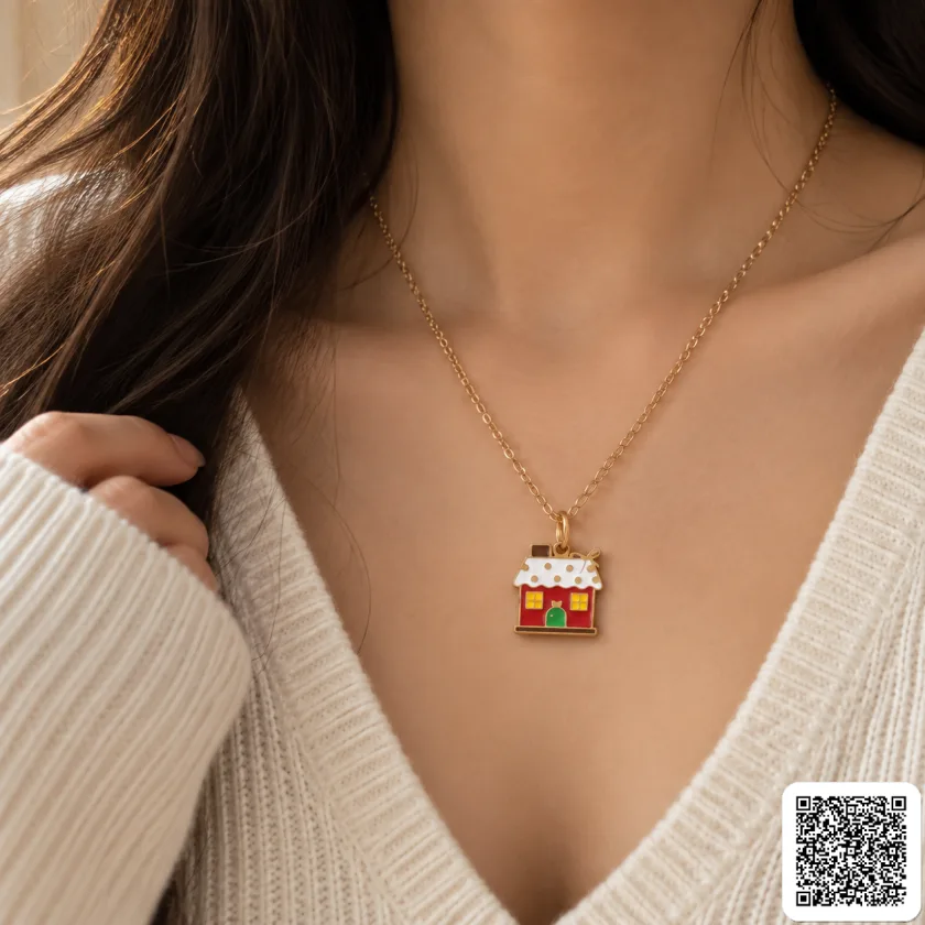 Charm-Halskette Mit Haus-Anhänger Vergoldeter Modeschmuck